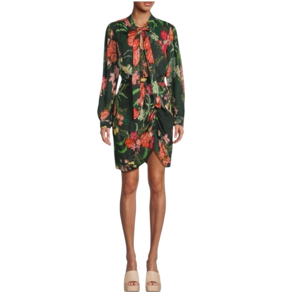 Walter Baker Willette Rain Forest floral print long sleeves Tie Sheath Dress